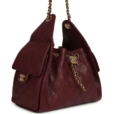 Chanel Chanel Small 25 Hobo Bag Dark Burgundy Shiny Caviar Gold Hardware | Thumbnail 2