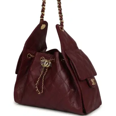 Chanel Chanel Small 25 Hobo Bag Dark Burgundy Shiny Caviar Gold Hardware | Thumbnail 3