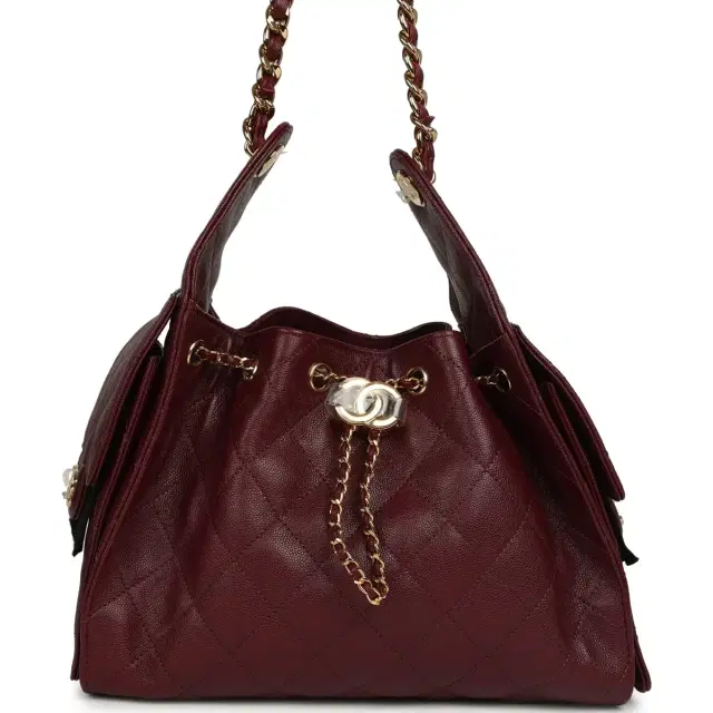 Chanel Chanel Small 25 Hobo Bag Dark Burgundy Shiny Caviar Gold Hardware