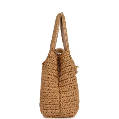 Chanel Chanel Small Kelly Dark Beige Raffia Brushed Gold Hardware | Thumbnail 3