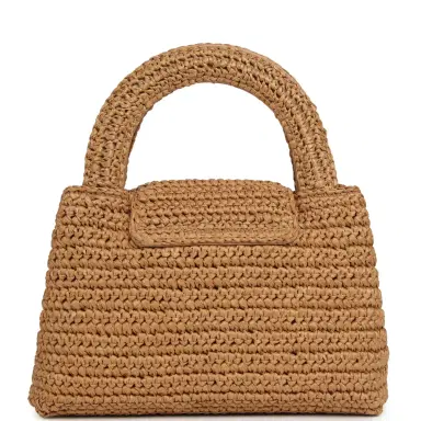 Chanel Chanel Small Kelly Dark Beige Raffia Brushed Gold Hardware | Thumbnail 4