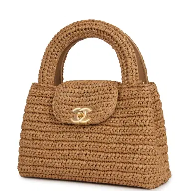 Chanel Chanel Small Kelly Dark Beige Raffia Brushed Gold Hardware | Thumbnail 5
