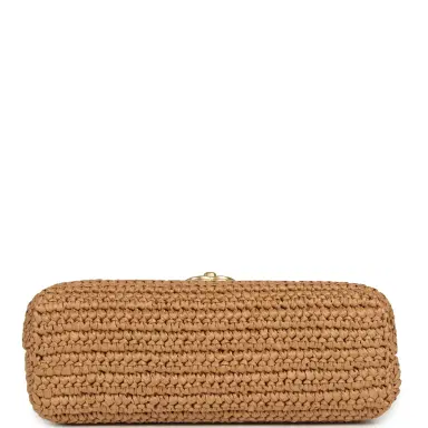 Chanel Chanel Small Kelly Dark Beige Raffia Brushed Gold Hardware | Thumbnail 6