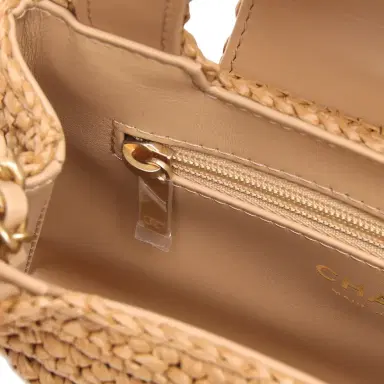 Chanel Chanel Small Kelly Dark Beige Raffia Brushed Gold Hardware | Thumbnail 8