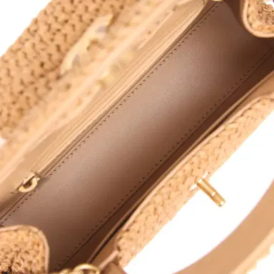 Chanel Chanel Small Kelly Dark Beige Raffia Brushed Gold Hardware | Thumbnail 9