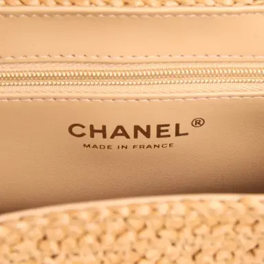 Chanel Chanel Small Kelly Dark Beige Raffia Brushed Gold Hardware | Thumbnail 10