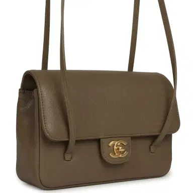 Chanel Chanel Small Preppy Coco Flap Bag Dark Khaki Shiny Caviar Brushed Gold Hardware | Thumbnail 2