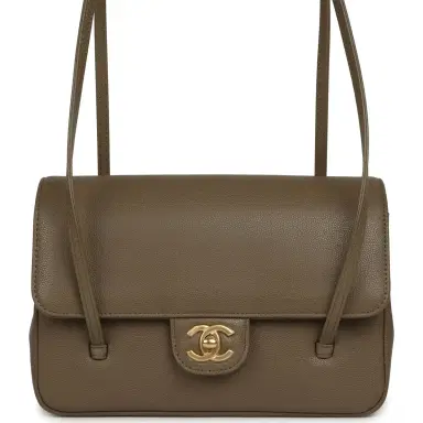 Chanel Chanel Small Preppy Coco Flap Bag Dark Khaki Shiny Caviar Brushed Gold Hardware | Thumbnail 1