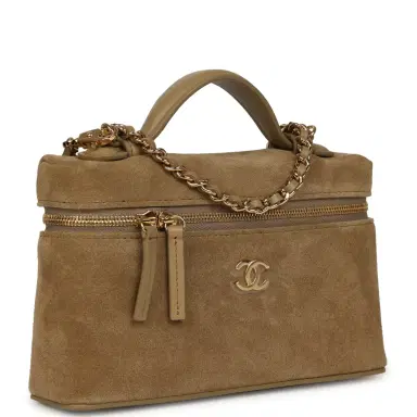 Chanel Chanel Top Handle Long Vanity Case with Chain Dark Beige Suede Gold Hardware | Thumbnail 2 Chanel Chanel Top Handle Long Vanity Case with Chain Dark Beige Suede Gold Hardware | Thumbnail 2
