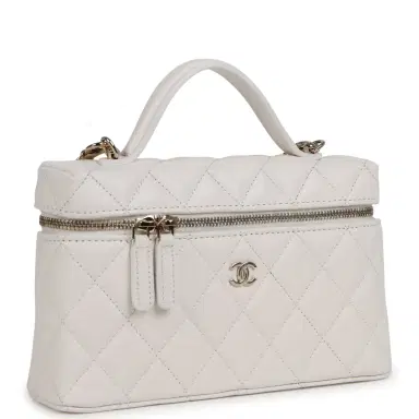 Chanel Chanel Top Handle Long Vanity Case with Chain White Shiny Caviar Light Gold Hardware | Thumbnail 2 Chanel Chanel Top Handle Long Vanity Case with Chain White Shiny Caviar Light Gold Hardware | Thumbnail 2