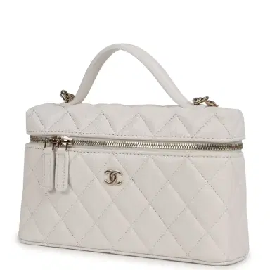 Chanel Chanel Top Handle Long Vanity Case with Chain White Shiny Caviar Light Gold Hardware | Thumbnail 3 Chanel Chanel Top Handle Long Vanity Case with Chain White Shiny Caviar Light Gold Hardware | Thumbnail 3