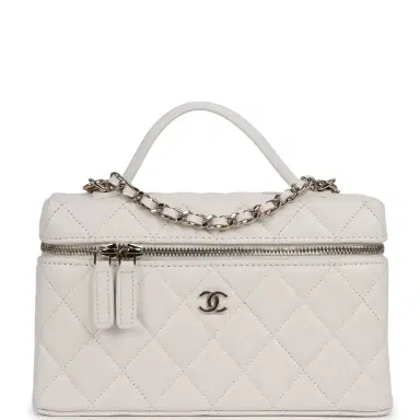 Chanel Chanel Top Handle Long Vanity Case with Chain White Shiny Caviar Light Gold Hardware | Thumbnail 1 Chanel Chanel Top Handle Long Vanity Case with Chain White Shiny Caviar Light Gold Hardware | Thumbnail 1