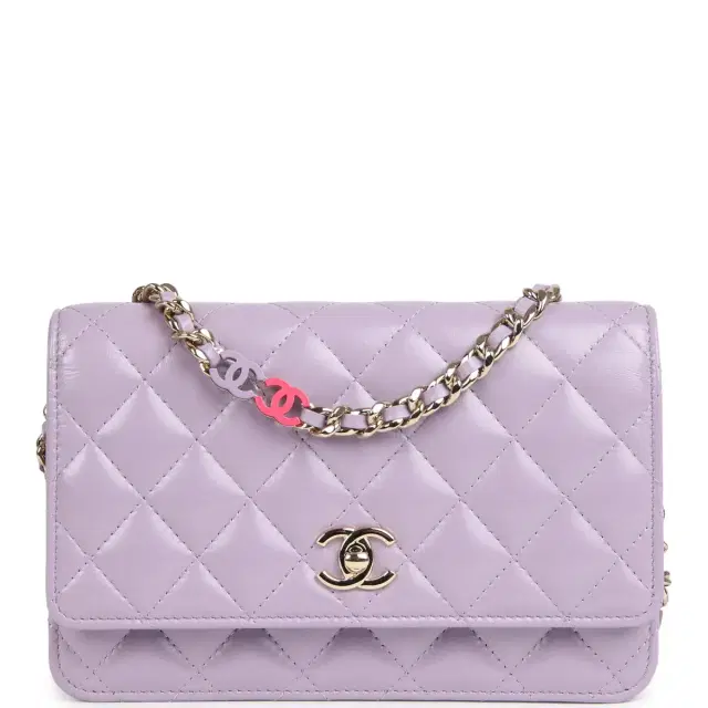 Chanel Chanel Wallet On Chain WOC Light Purple Shiny Lambskin Light Gold Hardware