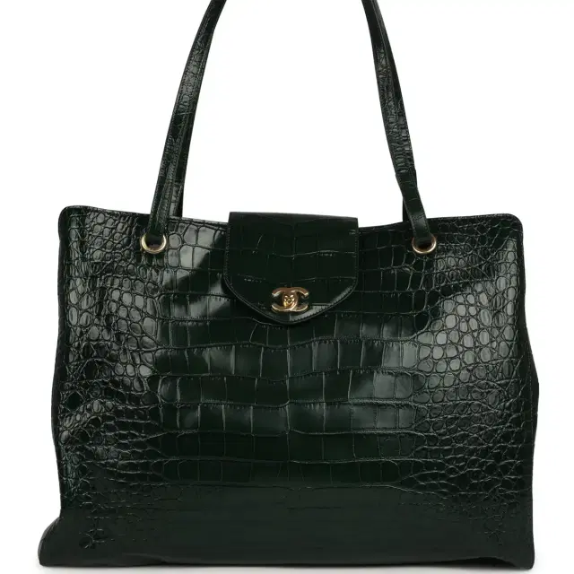 Chanel Chanel XXL "It Girl" Shopping Tote Dark Green Croc Embossed Calfskin Gold Hardware