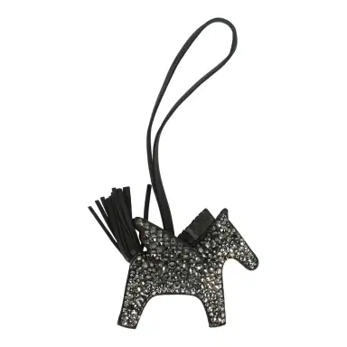 HERMÈS Custom Black Swarovski Crystal Hermes Bedazzled Pegase Rodeo Bag Charm PM Black Milo Lambskin | Thumbnail 2