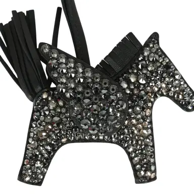 HERMÈS Custom Black Swarovski Crystal Hermes Bedazzled Pegase Rodeo Bag Charm PM Black Milo Lambskin | Thumbnail 3