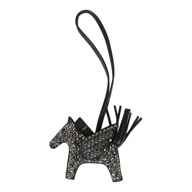 HERMÈS Custom Black Swarovski Crystal Hermes Bedazzled Pegase Rodeo Bag Charm PM Black Milo Lambskin