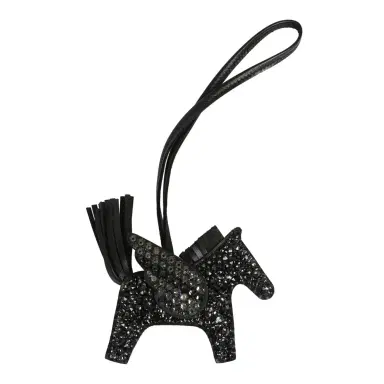 HERMÈS Custom Black Swarovski Crystal Hermes Bedazzled Pegase Rodeo Bag Charm PM Black Milo Lambskin | Thumbnail 2