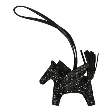 HERMÈS Custom Black Swarovski Crystal Hermes Bedazzled Pegase Rodeo Bag Charm PM Black Milo Lambskin | Thumbnail 1