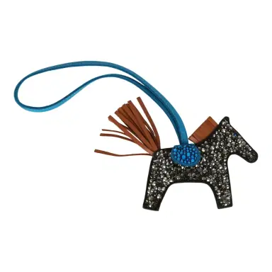 HERMÈS Custom Black Swarovski Crystal Hermes Rodeo Bag Charm PM Black, Bleu Zanzibar, Gold Milo Lambskin | Thumbnail 2