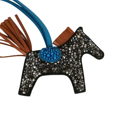 HERMÈS Custom Black Swarovski Crystal Hermes Rodeo Bag Charm PM Black, Bleu Zanzibar, Gold Milo Lambskin | Thumbnail 3