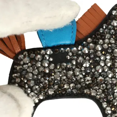 HERMÈS Custom Black Swarovski Crystal Hermes Rodeo Bag Charm PM Black, Bleu Zanzibar, Gold Milo Lambskin | Thumbnail 4