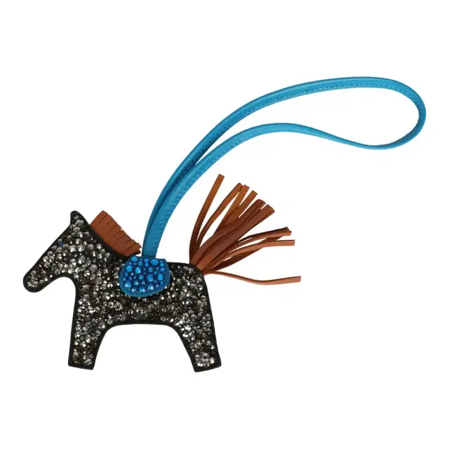 HERMÈS Custom Black Swarovski Crystal Hermes Rodeo Bag Charm PM Black, Bleu Zanzibar, Gold Milo Lambskin
