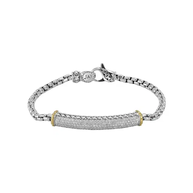 JAI JAI Sterling Silver & 14K Yellow Gold Pave Diamond Box Chain Bracelet JJH6009BG - M by The Solist