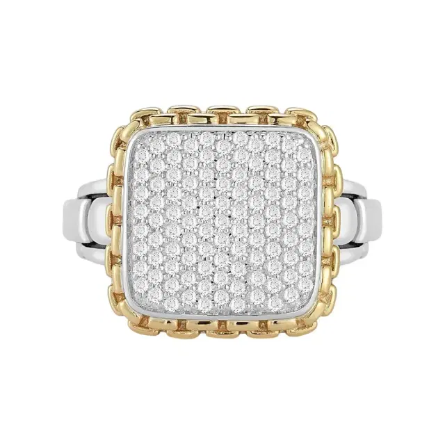 JAI JAI Sterling Silver & 14K Yellow Gold Pave Diamond Cushion Ring JJH6011RG-DI - by The Solist