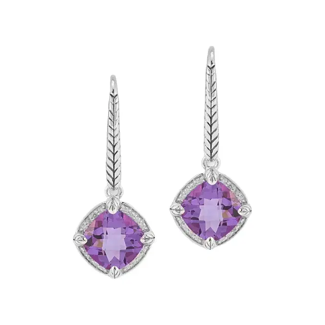 JAI JAI Sterling Silver Diamond & Amethyst Lever Back Drop Earrings by The Solist
