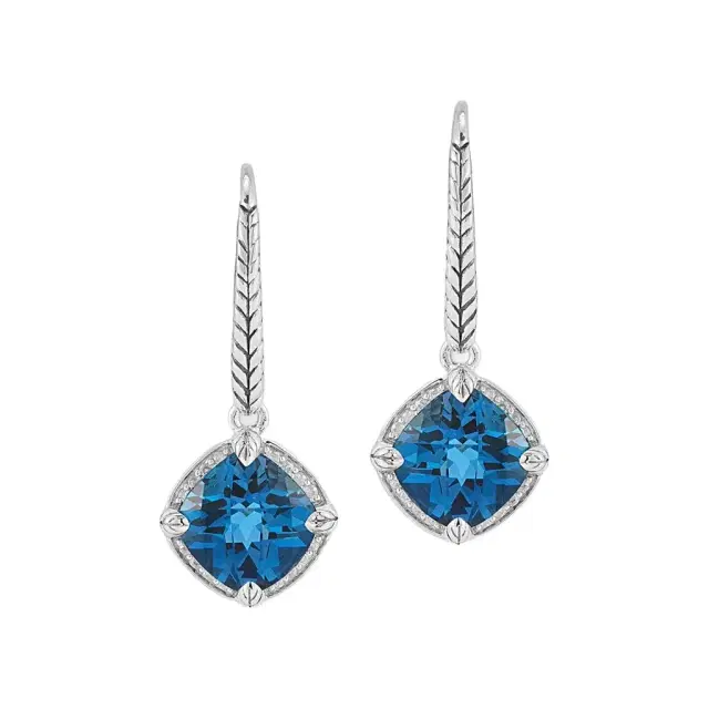 JAI JAI Sterling Silver Diamond & London Blue Topaz Lever Back Drop Earrings by The Solist