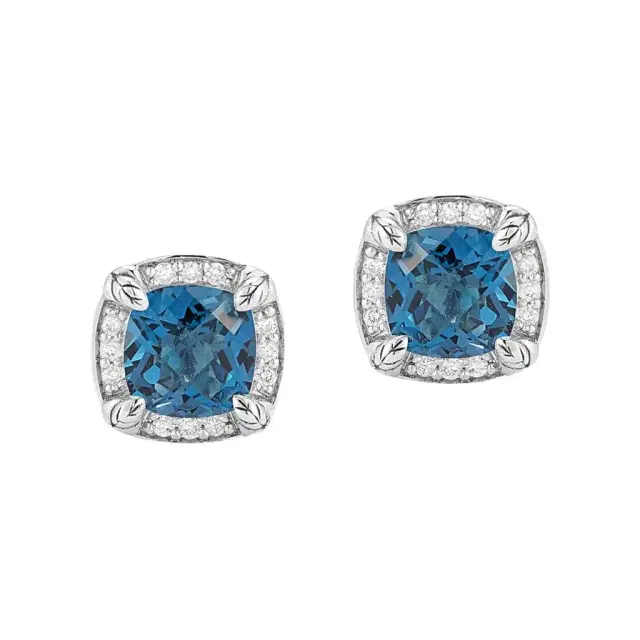 JAI JAI Sterling Silver Diamond & London Blue Topaz Square Stud Earrings by The Solist