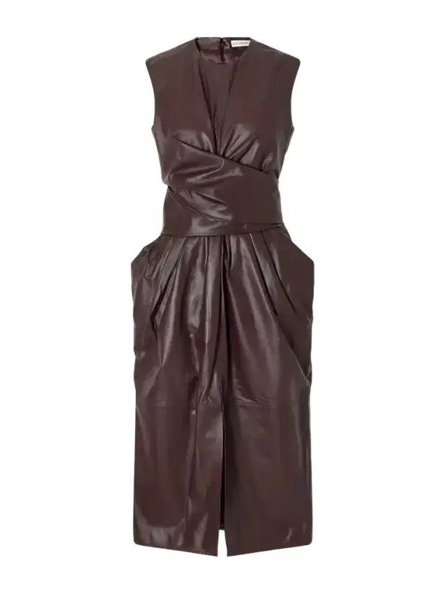 Altuzarra Tippi Gathered Tie-detailed Leather Midi Dress