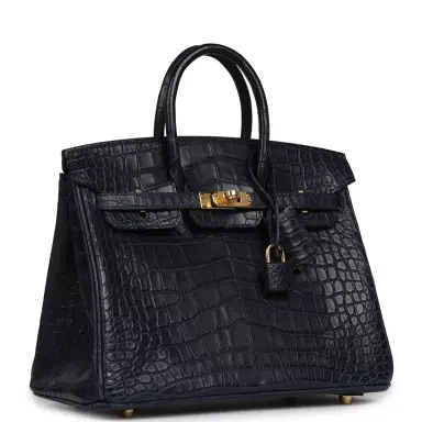 HERMÈS Hermes Birkin 25 Bleu Indigo Matte Alligator Gold Hardware | Thumbnail 2