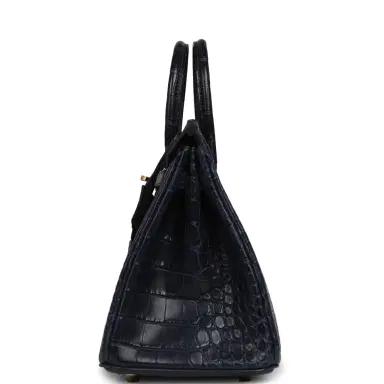 HERMÈS Hermes Birkin 25 Bleu Indigo Matte Alligator Gold Hardware | Thumbnail 3