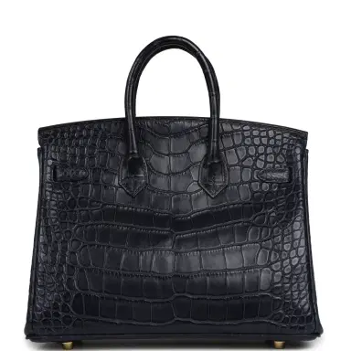 HERMÈS Hermes Birkin 25 Bleu Indigo Matte Alligator Gold Hardware | Thumbnail 4