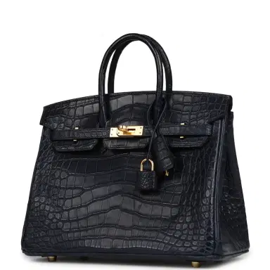 HERMÈS Hermes Birkin 25 Bleu Indigo Matte Alligator Gold Hardware | Thumbnail 5