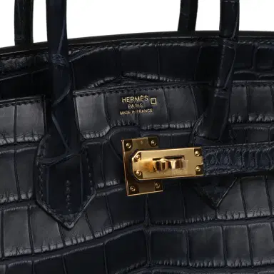 HERMÈS Hermes Birkin 25 Bleu Indigo Matte Alligator Gold Hardware | Thumbnail 7