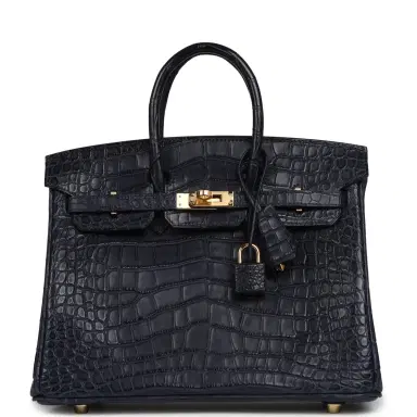 HERMÈS Hermes Birkin 25 Bleu Indigo Matte Alligator Gold Hardware | Thumbnail 1