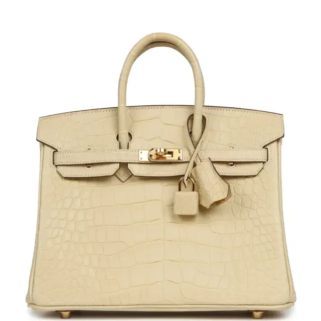 HERMÈS Hermes Birkin 25 Vanille Matte Alligator Gold Hardware