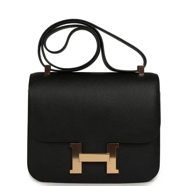 HERMÈS Hermes Constance 24 Black Epsom Rose Gold Hardware