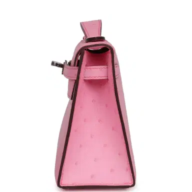 HERMÈS Hermes Kelly Pochette Bubblegum Ostrich Boreal Palladium Hardware | Thumbnail 3