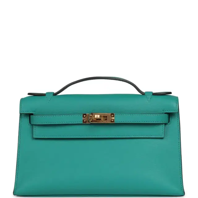HERMÈS Hermes Kelly Pochette Vert Verone Swift Gold Hardware