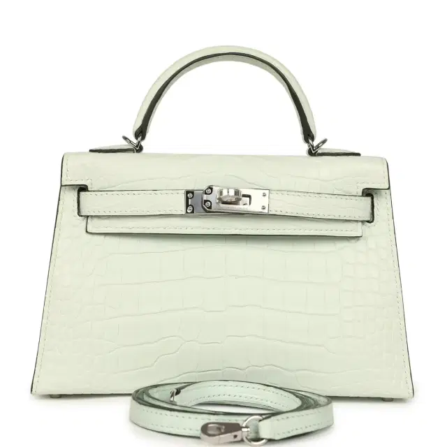 HERMÈS Hermes Kelly Sellier 20 Vert Peppermint Matte Alligator Palladium Hardware