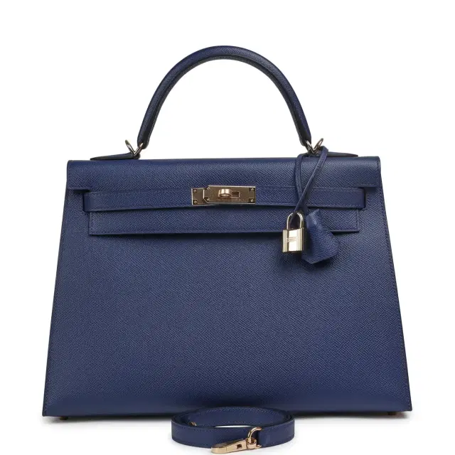 HERMÈS Hermes Kelly Sellier 32 Bleu Saphir Epsom Permabrass Hardware