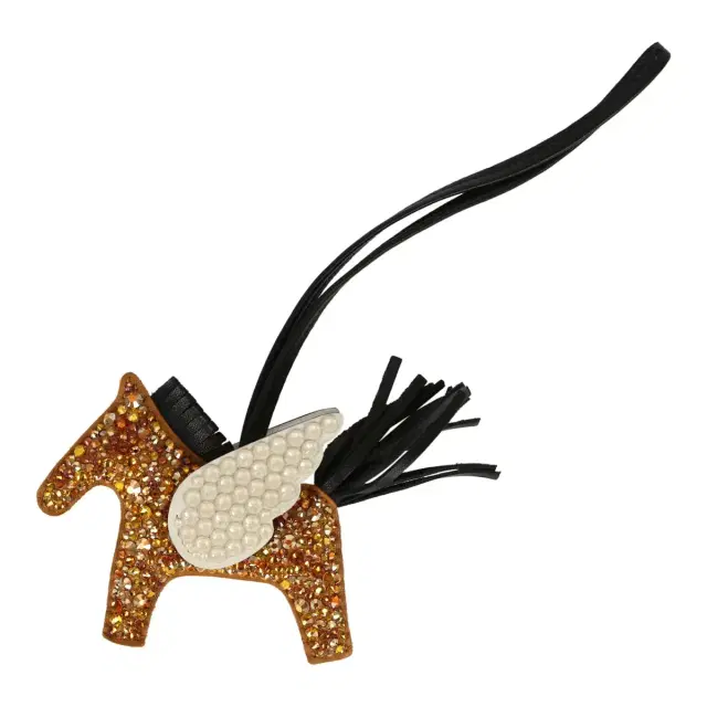 HERMÈS Hermes Multi Bedazzled Pegase Rodeo Bag Charm PM Sesame, Black, Nata Milo Lambskin