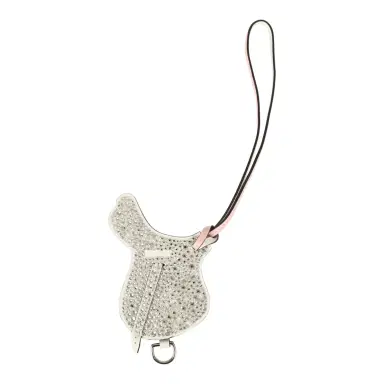 HERMÈS Hermes Pink Bedazzled Paddock Saddle Bag Charm Rose Sakura, White Swift Palladium Hardware | Thumbnail 3 HERMÈS Hermes Pink Bedazzled Paddock Saddle Bag Charm Rose Sakura, White Swift Palladium Hardware | Thumbnail 3