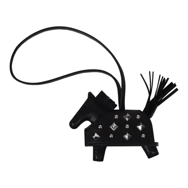HERMÈS Hermes Rodeo Rock Bag Charm PM Black Milo Lambskin Palladium Hardware