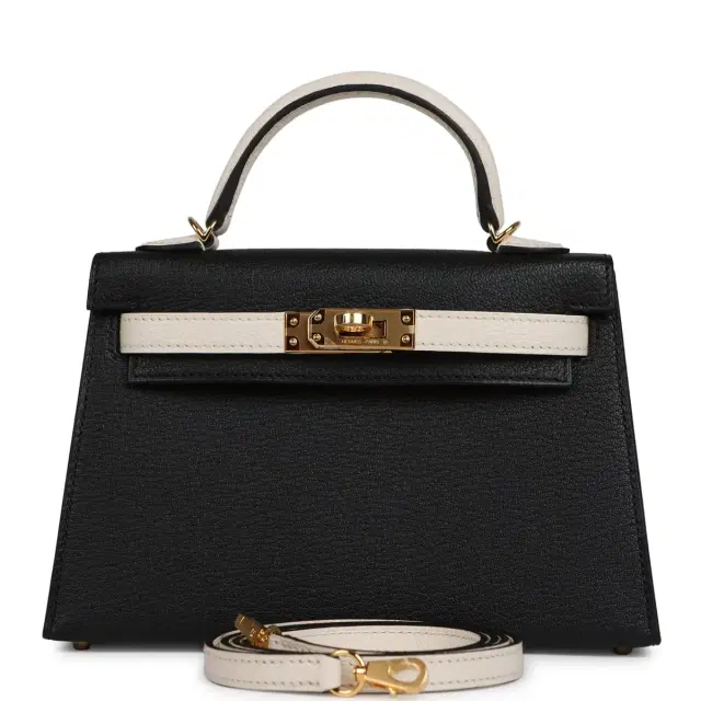 HERMÈS Hermes Special Order (HSS) Kelly Sellier 20 Black, Nata Chevre Mysore Gold Hardware