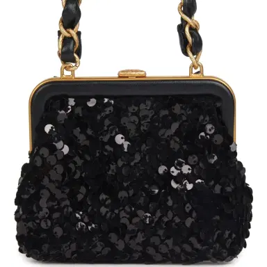 Chanel Pre-owned Chanel Mini Clutch with Bow Crossbody Bag Black Shiny Lambskin, Sequin Antique Gold Hardware | Thumbnail 4